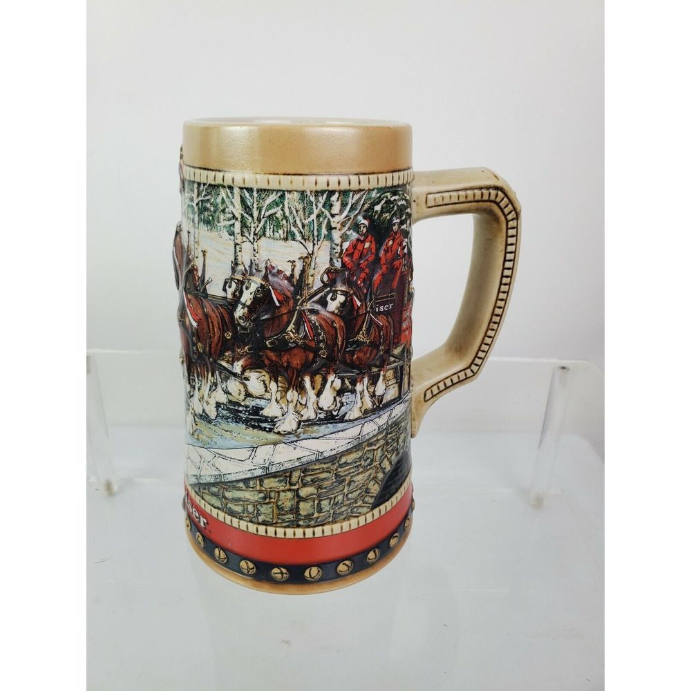 Vintage 1988 Budweiser‎ Holiday Beer Stein Clydesdales Collector